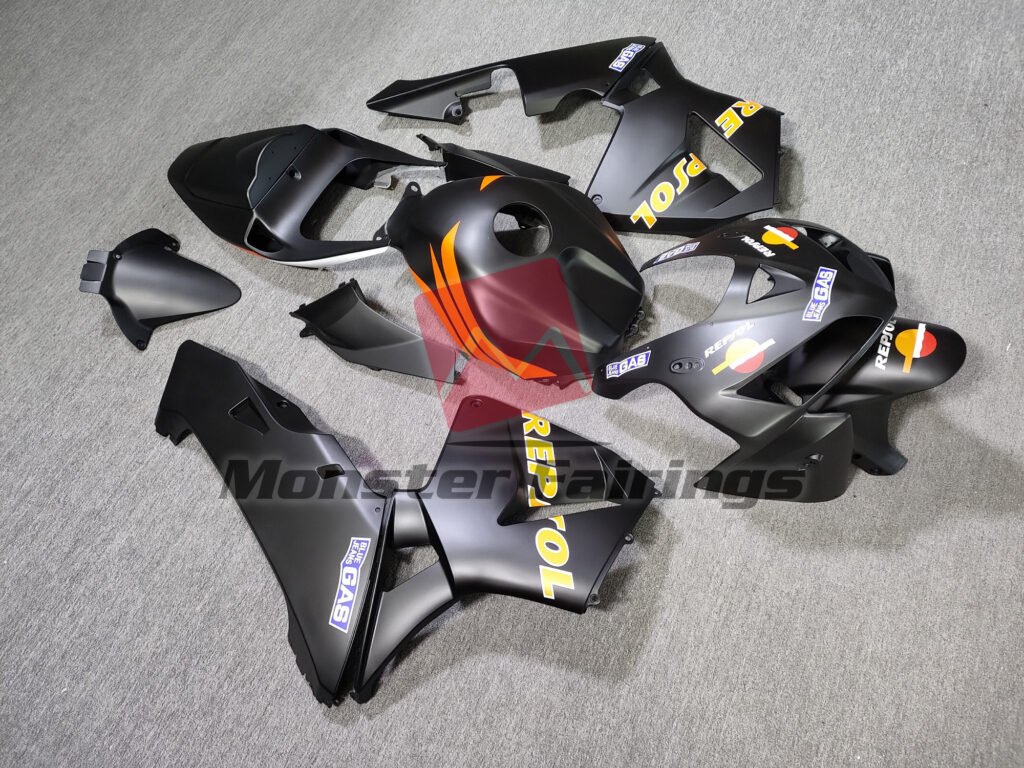 Honda CBR600RR custom ABS fairings 2003 - 2004 in Matte Black Repsol - durable replacement kit, Monster Fairings