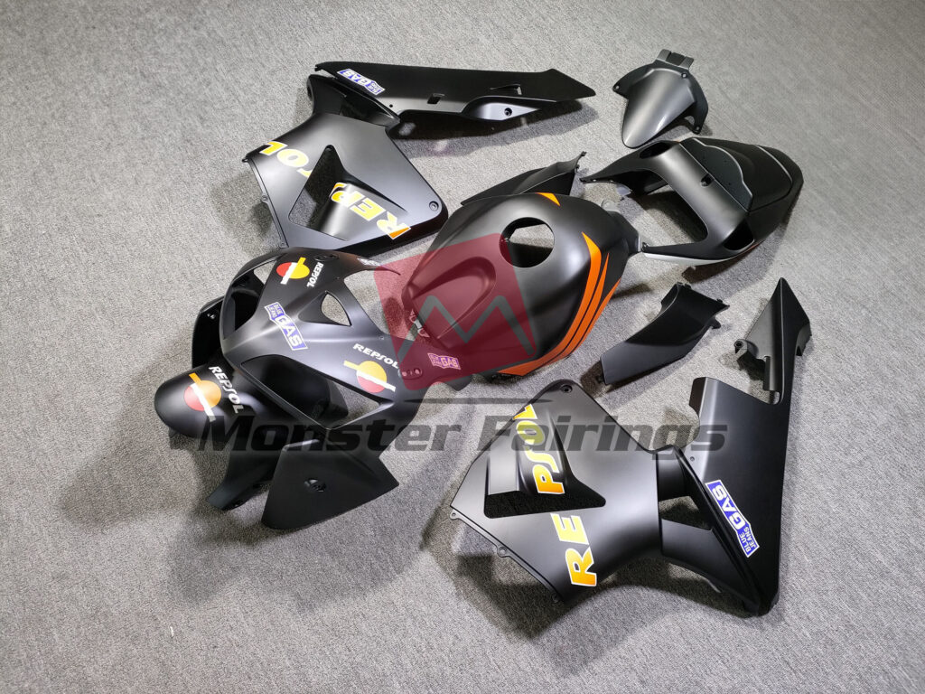 2003 - 2004 Honda CBR600RR Matte Black Repsol fairing set - ABS injection, custom painted by Monster Fairings