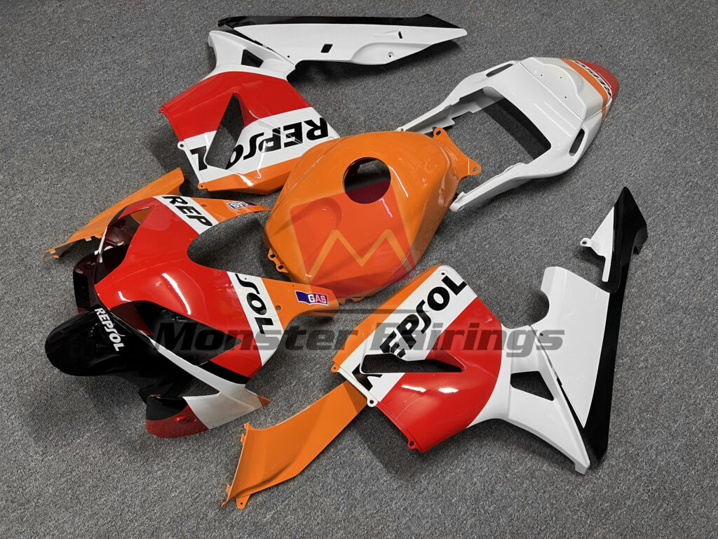 2003 - 2004 Honda CBR600RR Gloss Light Repsol fairing set - ABS injection, custom painted by Monster Fairings