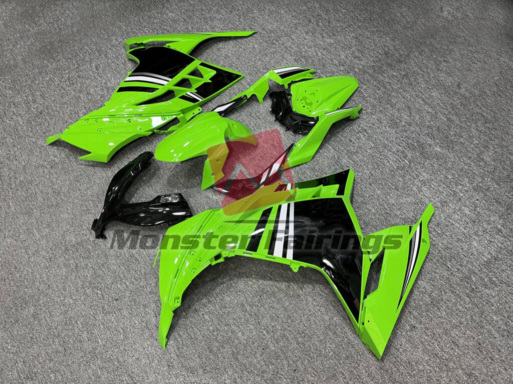 Kawasaki Ninja 300 custom ABS fairings 2013 - 2022 in Gloss Green & Black - durable replacement kit, Monster Fairings
