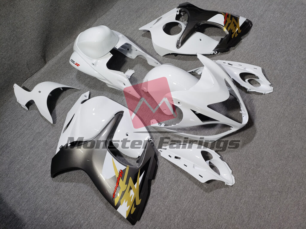 2008 - 2020 Suzuki GSXR 1300 Gloss White with Silver & Gold fairing set - ABS injection, custom painted by Monster Fairings