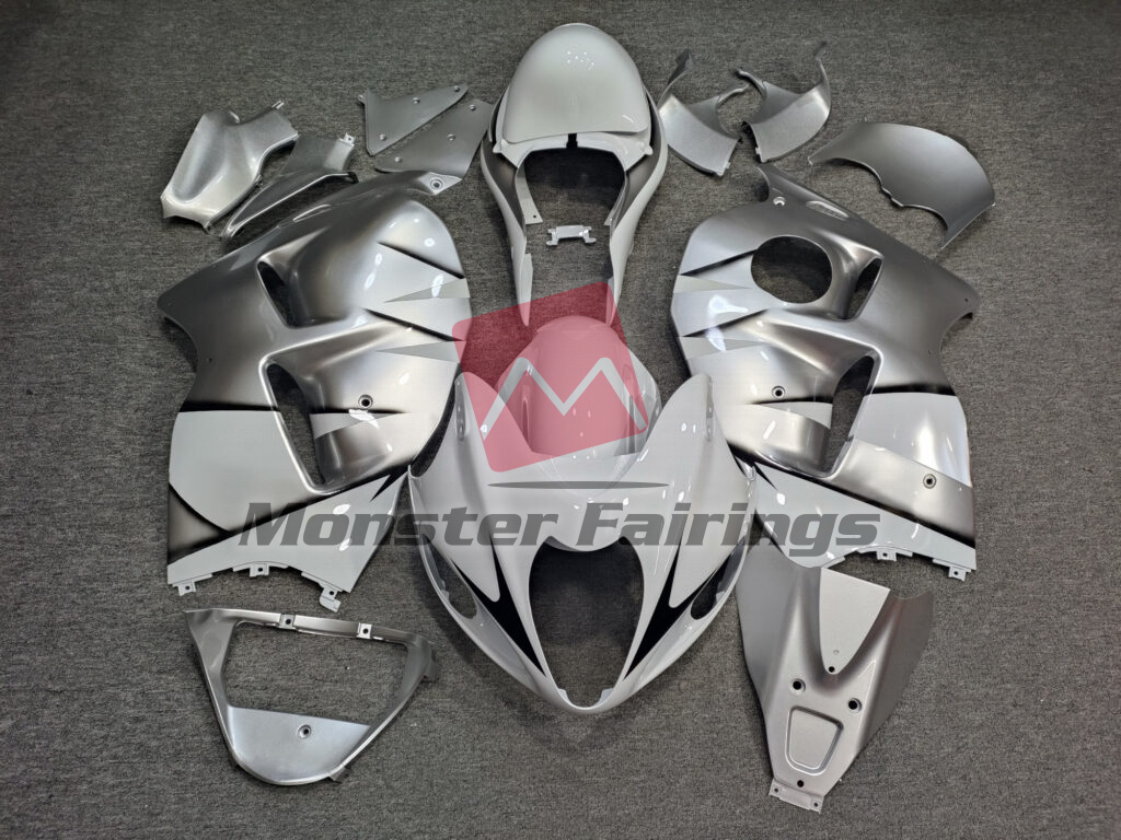 Suzuki GSXR 1300 1997 - 2007 Gloss Silver & White OEM Style ABS fairings - custom motorcycle bodywork kit by Monster Fairings