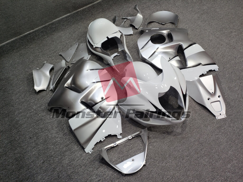 Gloss Silver & White OEM Style ABS fairings for Suzuki GSXR 1300 1997 - 2007 - premium OEM fit kit by Monster Fairings