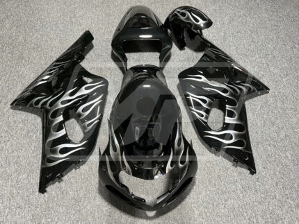 Suzuki GSXR 600-750 2001-2003 Gloss Black with White Flames ABS Fairings | Monster Fairings