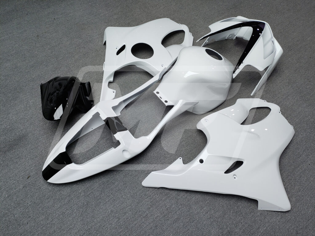 2001 - 2003 Honda CBR600 F4i Gloss White Black fairing set - ABS injection, custom painted by Monster Fairings