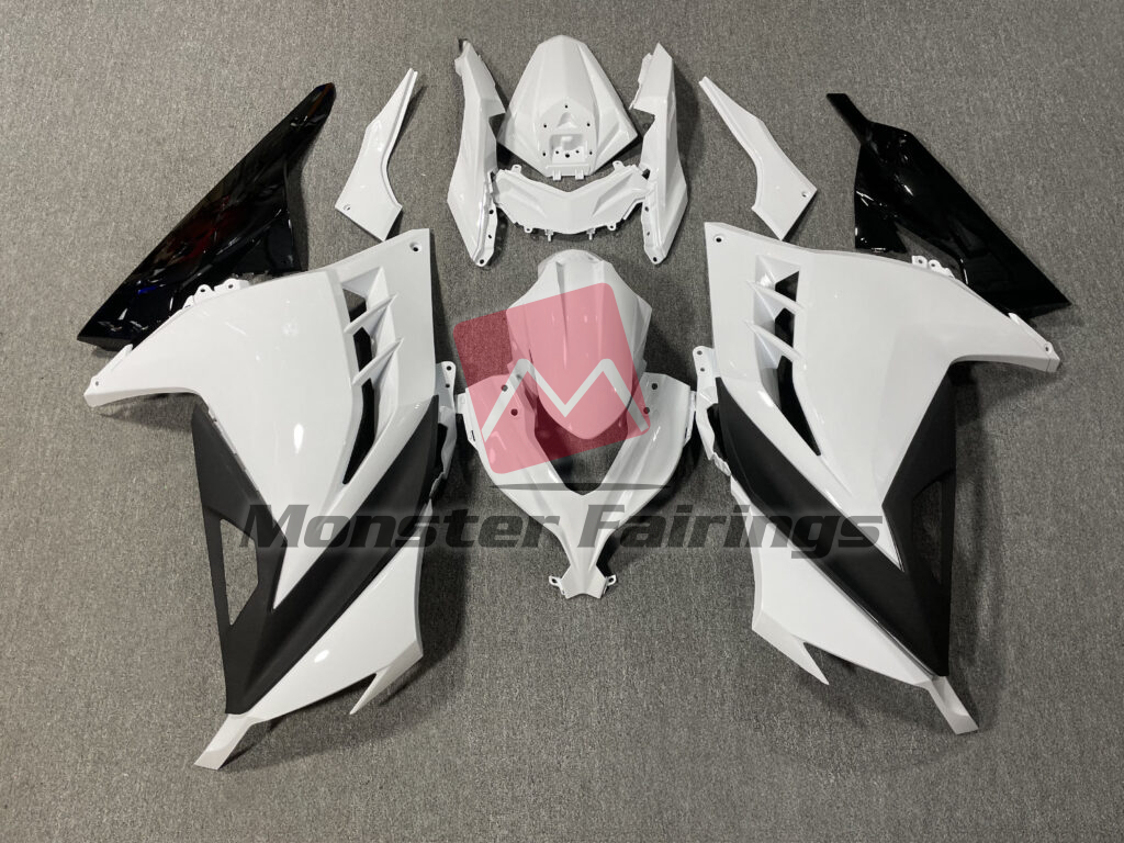 Kawasaki Ninja 300 2013 - 2022 Gloss White & Black ABS fairings - custom motorcycle bodywork kit by Monster Fairings