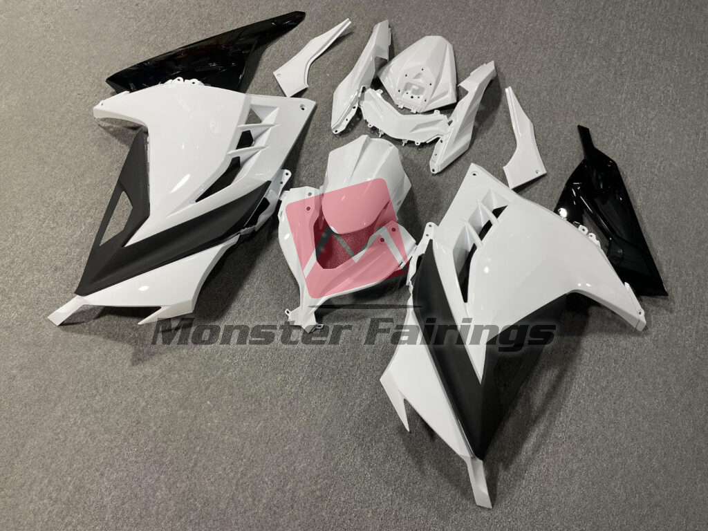 2013 - 2022 Kawasaki Ninja 300 Gloss White & Black fairing set - ABS injection, custom painted by Monster Fairings