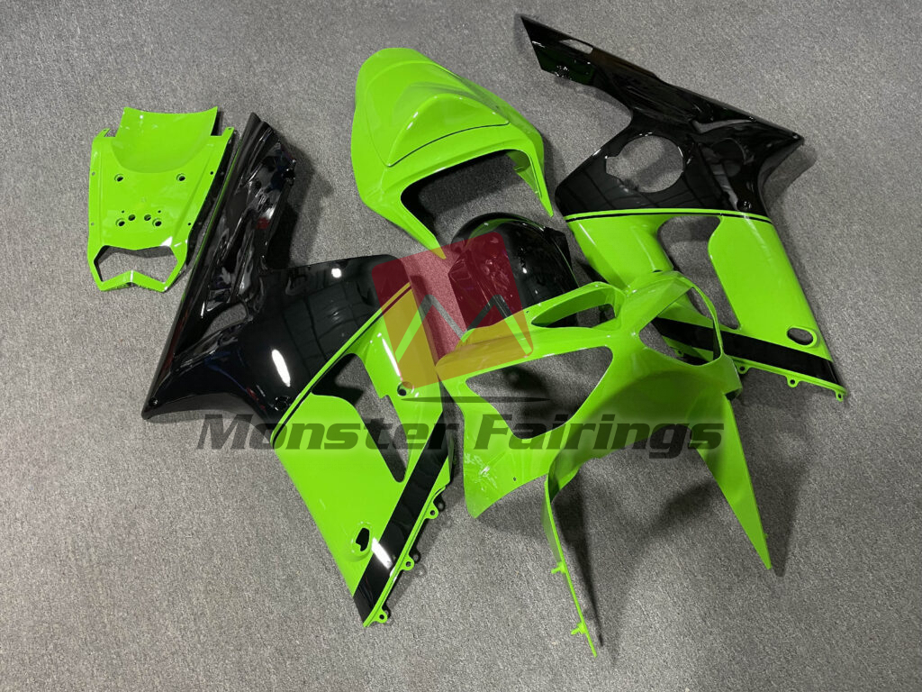 Gloss Lime Green & Black ABS fairings for Kawasaki ZX6R 2003 - 2004 - premium OEM fit kit by Monster Fairings