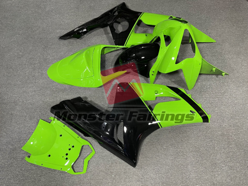 2003 - 2004 Kawasaki ZX6R Gloss Lime Green & Black fairing set - ABS injection, custom painted by Monster Fairings