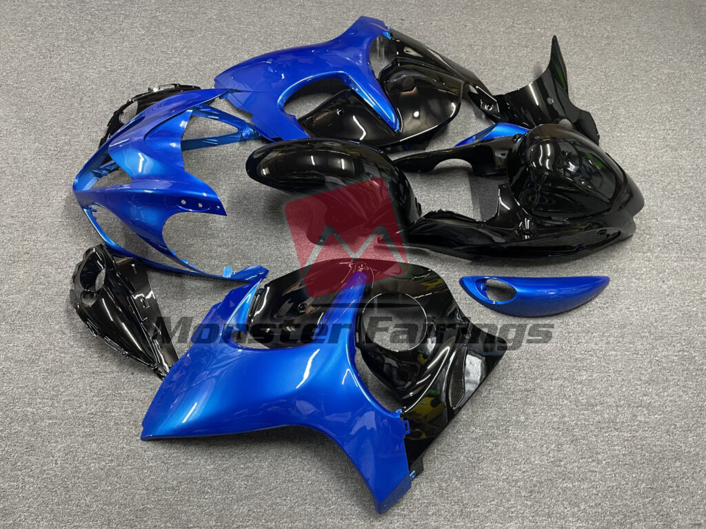 Suzuki GSXR 1300 custom ABS fairings 2008 - 2020 in Gloss Deep Blue with Black - durable replacement kit, Monster Fairings