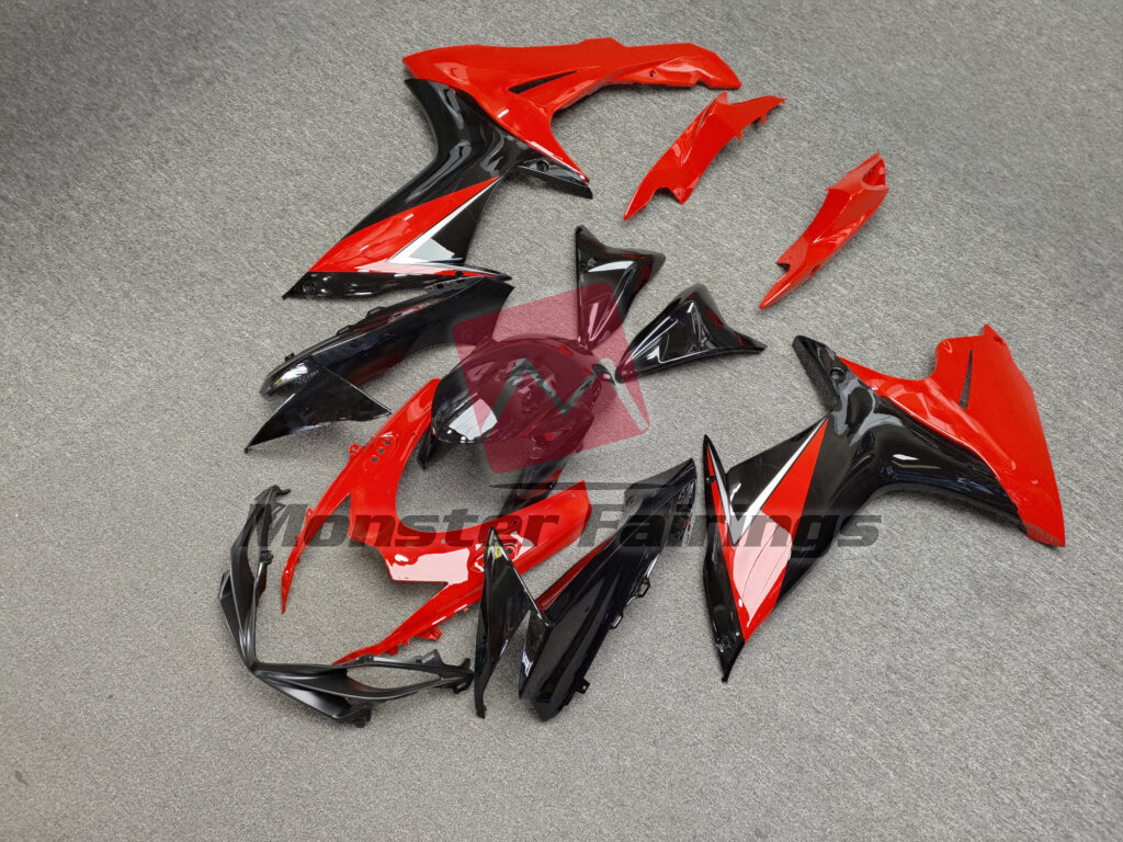 2011 - 2025 Suzuki GSXR Gloss Black & Red with Silver fairing set - ABS injection, custom painted by Monster Fairings