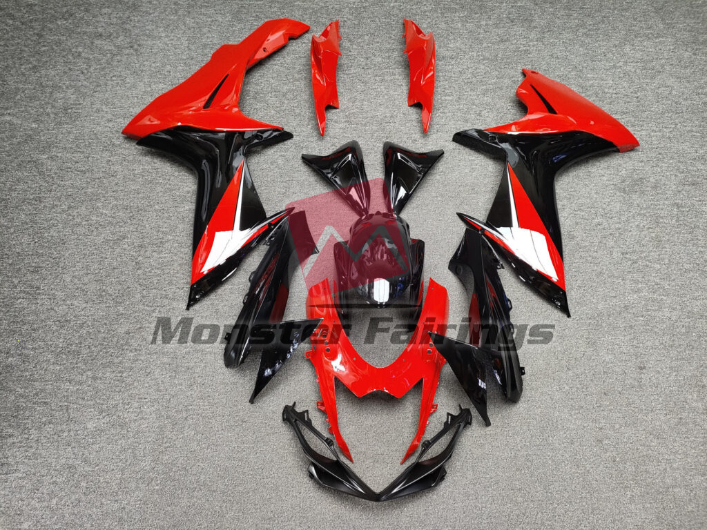 Suzuki GSXR 600 - 750 2011 - 2025 Gloss Black & Red with Silver ABS fairings - custom motorcycle bodywork kit by Monster Fairings