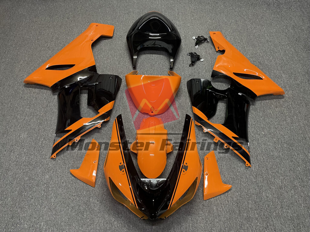 Kawasaki ZX6R 2005 - 2006 Gloss Orange & Black ABS fairings - custom motorcycle bodywork kit by Monster Fairings