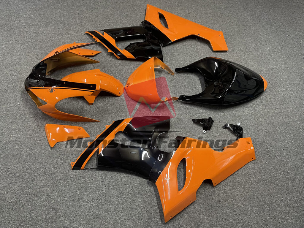 Kawasaki ZX6R custom ABS fairings 2005 - 2006 in Gloss Orange & Black - durable replacement kit, Monster Fairings