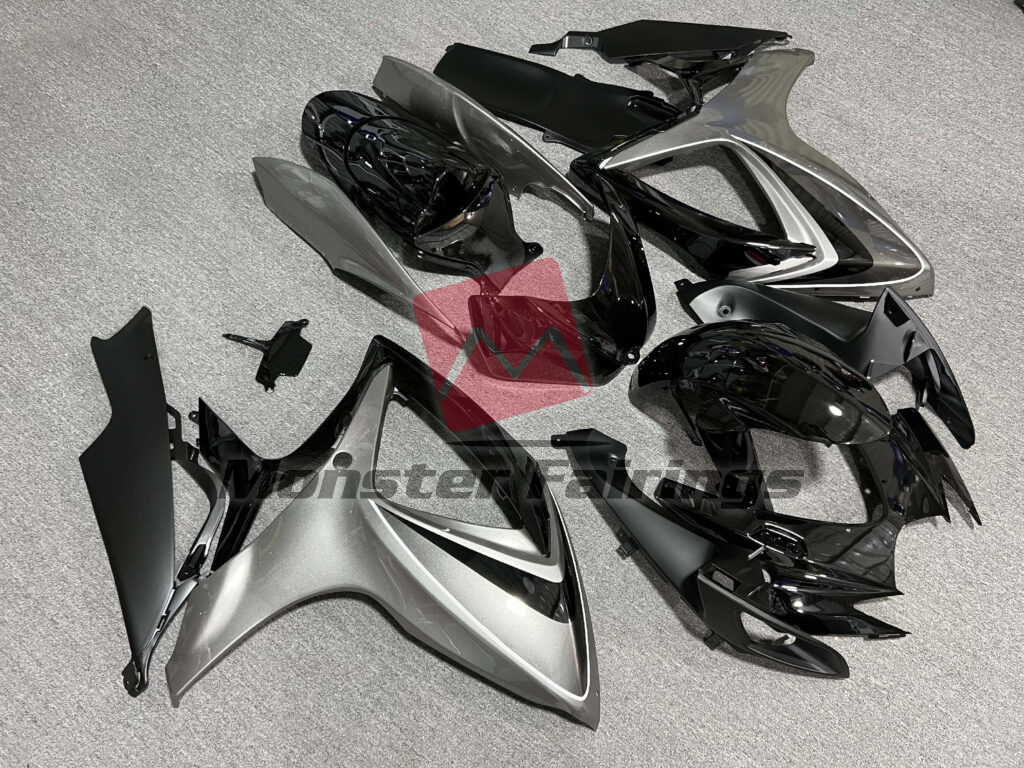 Suzuki GSXR custom ABS fairings 2006 - 2007 in Gloss Black & Silver - durable replacement kit, Monster Fairings