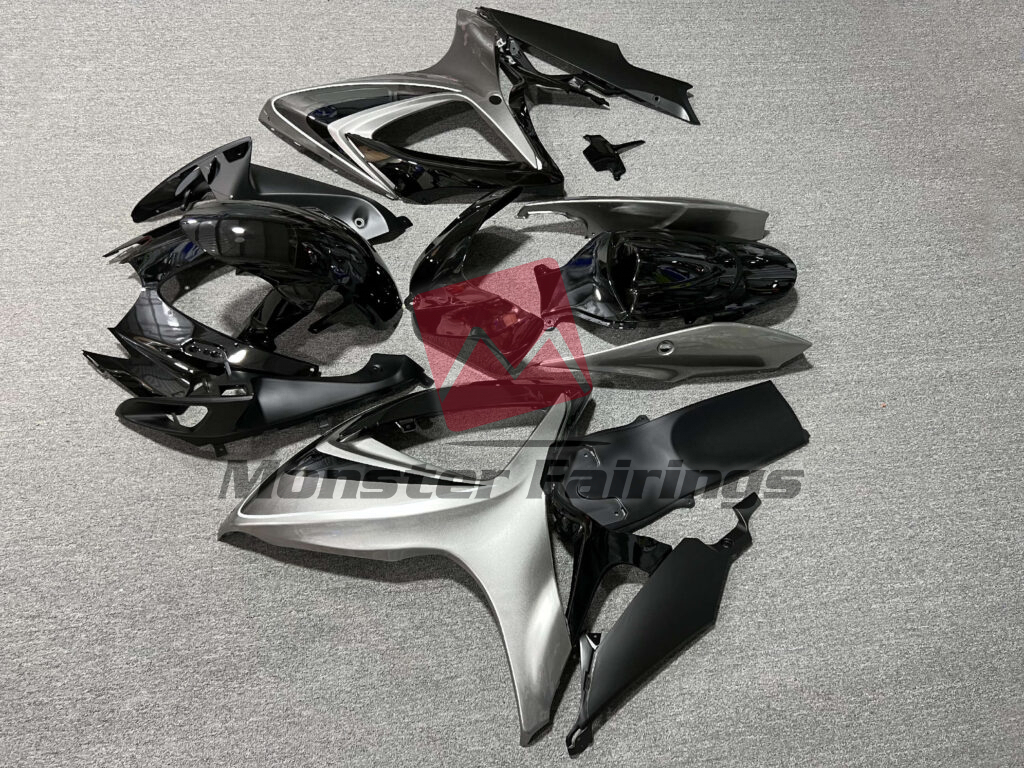 2006 - 2007 Suzuki GSXR Gloss Black & Silver fairing set - ABS injection, custom painted by Monster Fairings
