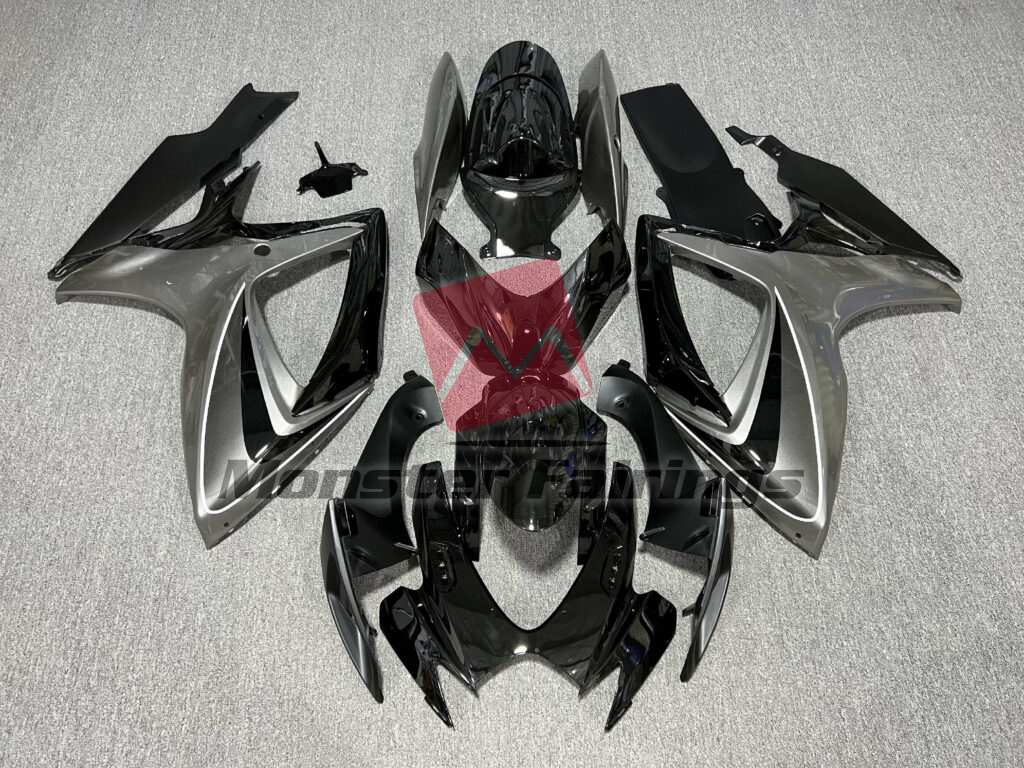 Suzuki GSXR 600 - 750 2006 - 2007 Gloss Black & Silver ABS fairings - custom motorcycle bodywork kit by Monster Fairings