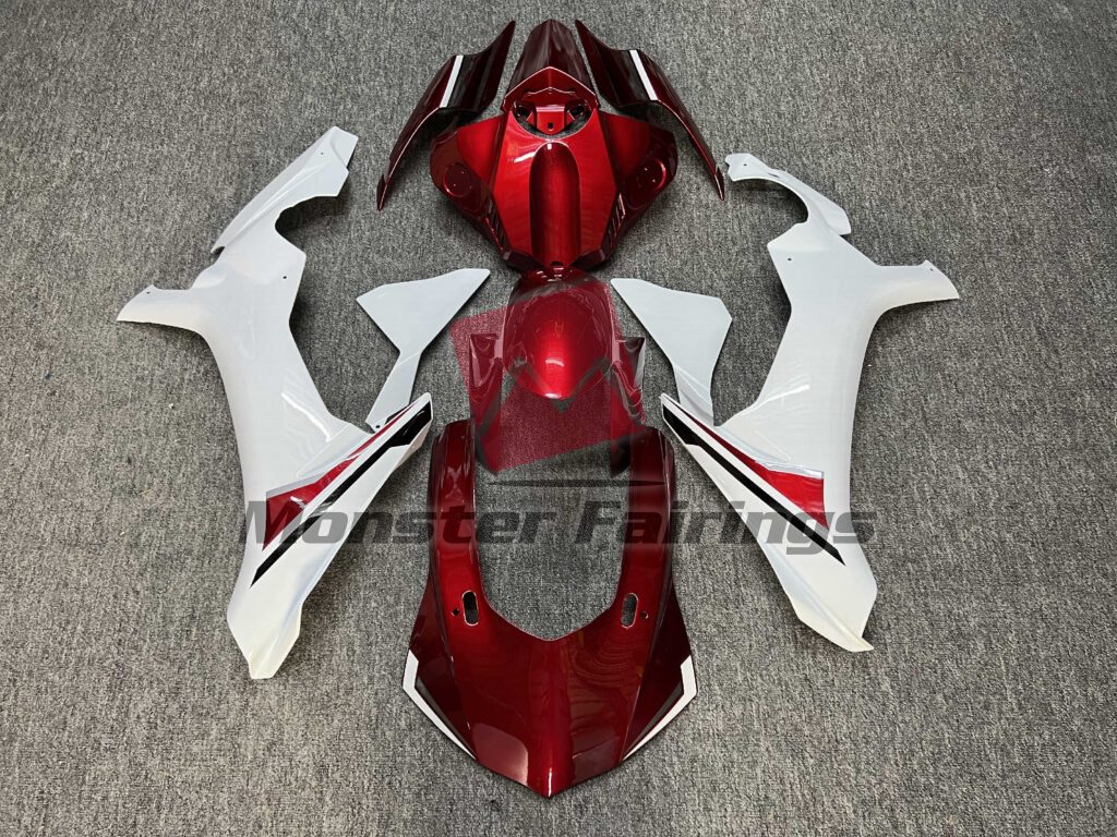 Yamaha R1 2015 - 2019 Gloss Maroon Red & White ABS fairings - custom motorcycle bodywork kit by Monster Fairings