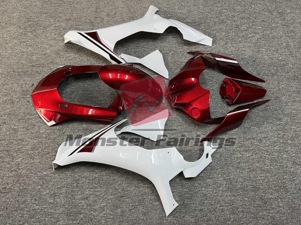2015 - 2019 Yamaha R1 Gloss Maroon Red & White fairing set - ABS injection, custom painted by Monster Fairings