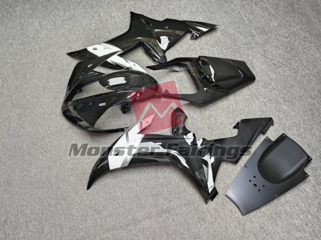 2002 - 2003 Yamaha R1 Gloss Black & White with Silver fairing set - ABS injection, custom painted by Monster Fairings
