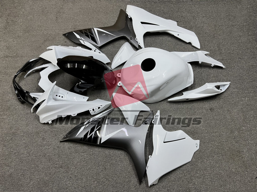 2011 - 2025 Suzuki GSXR Gloss White & Silver fairing set - ABS injection, custom painted by Monster Fairings