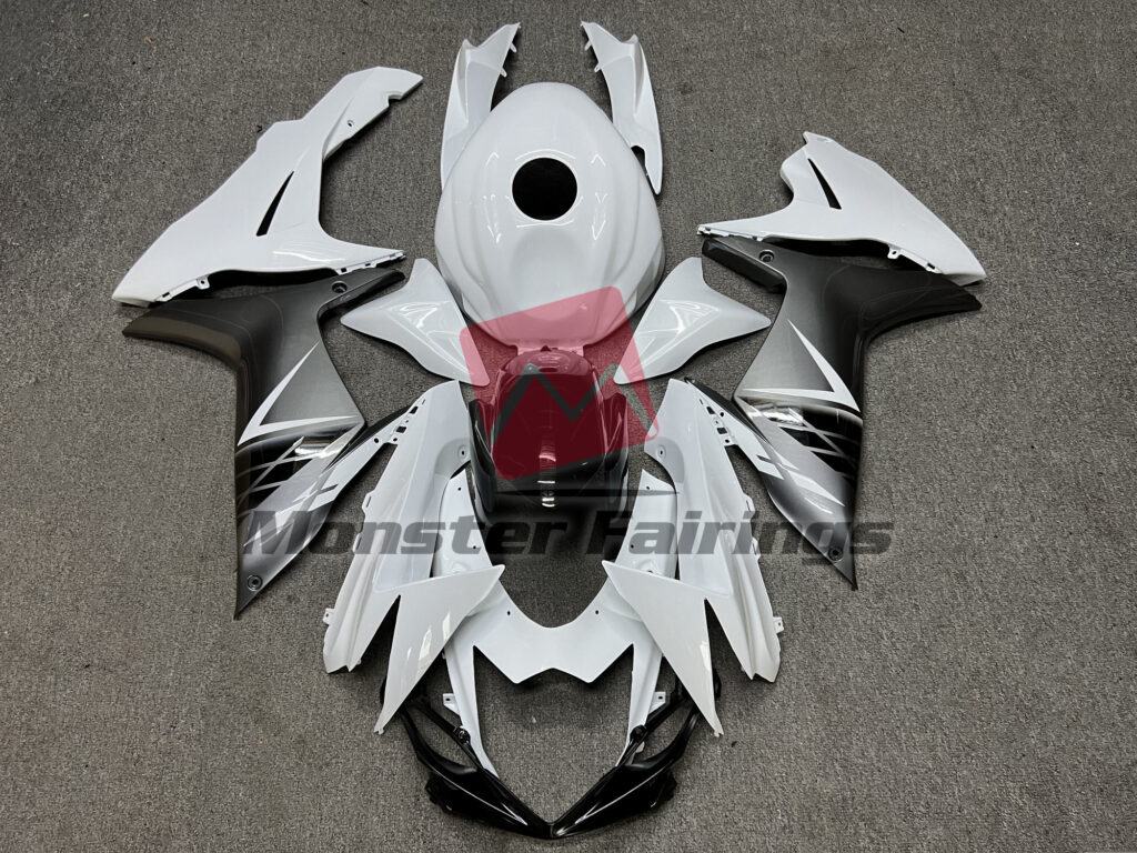 Suzuki GSXR 600 - 750 2011 - 2025 Gloss White & Silver ABS fairings - custom motorcycle bodywork kit by Monster Fairings