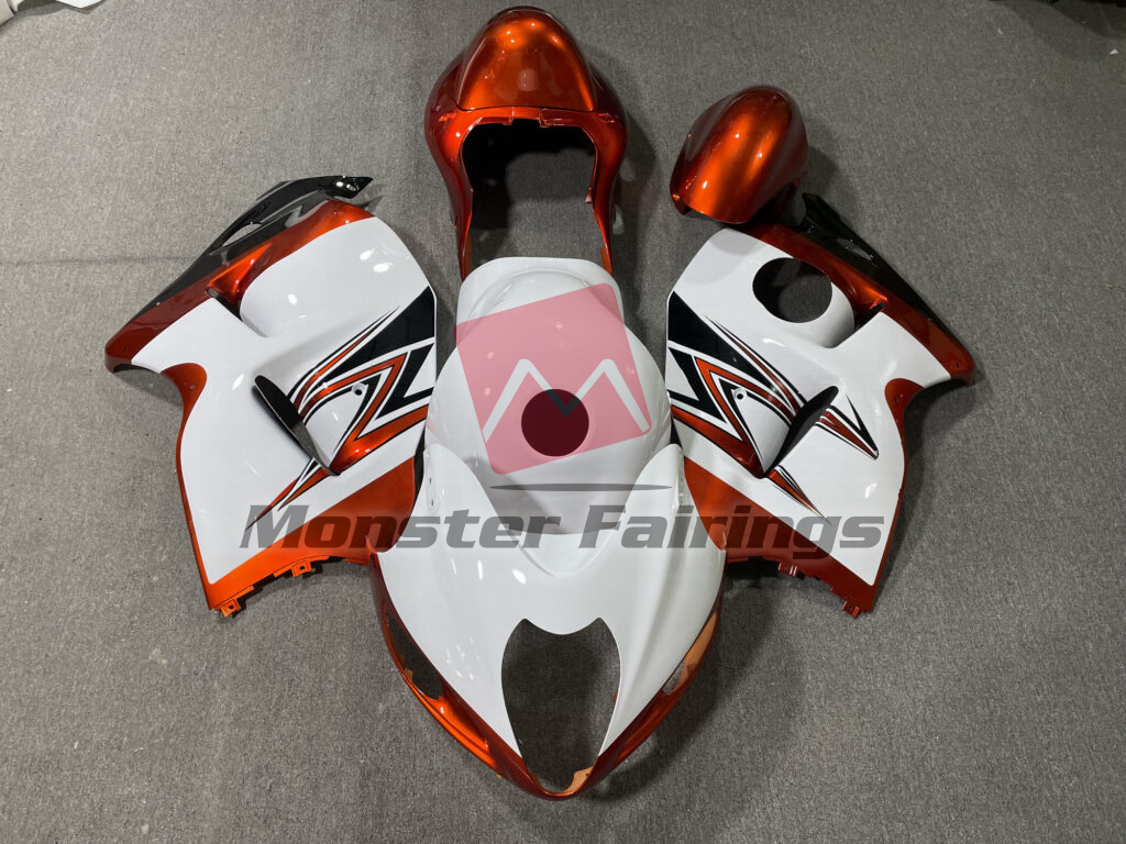 Suzuki GSXR 1300 1997 - 2007 Gloss Orange & White ABS fairings - custom motorcycle bodywork kit by Monster Fairings