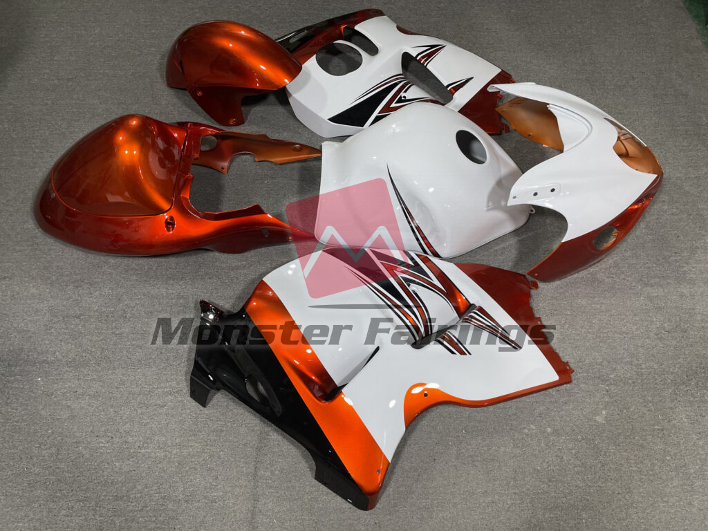 1997 - 2007 Suzuki GSXR 1300 Gloss Orange & White fairing set - ABS injection, custom painted by Monster Fairings