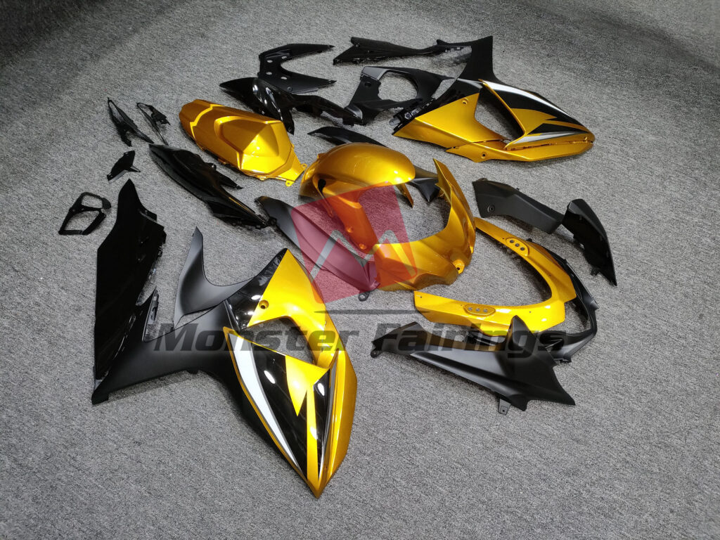 Suzuki GSXR 1000 custom ABS fairings 2009 - 2016 in Gloss Gold & Black - durable replacement kit, Monster Fairings