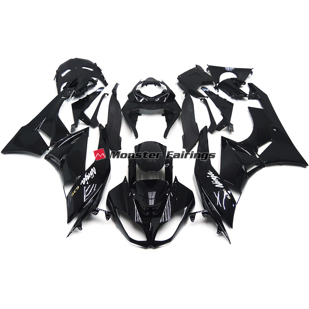 Kawasaki ZX6R 2009 - 2012 Slick Gloss Black ABS fairings - custom motorcycle bodywork kit by Monster Fairings