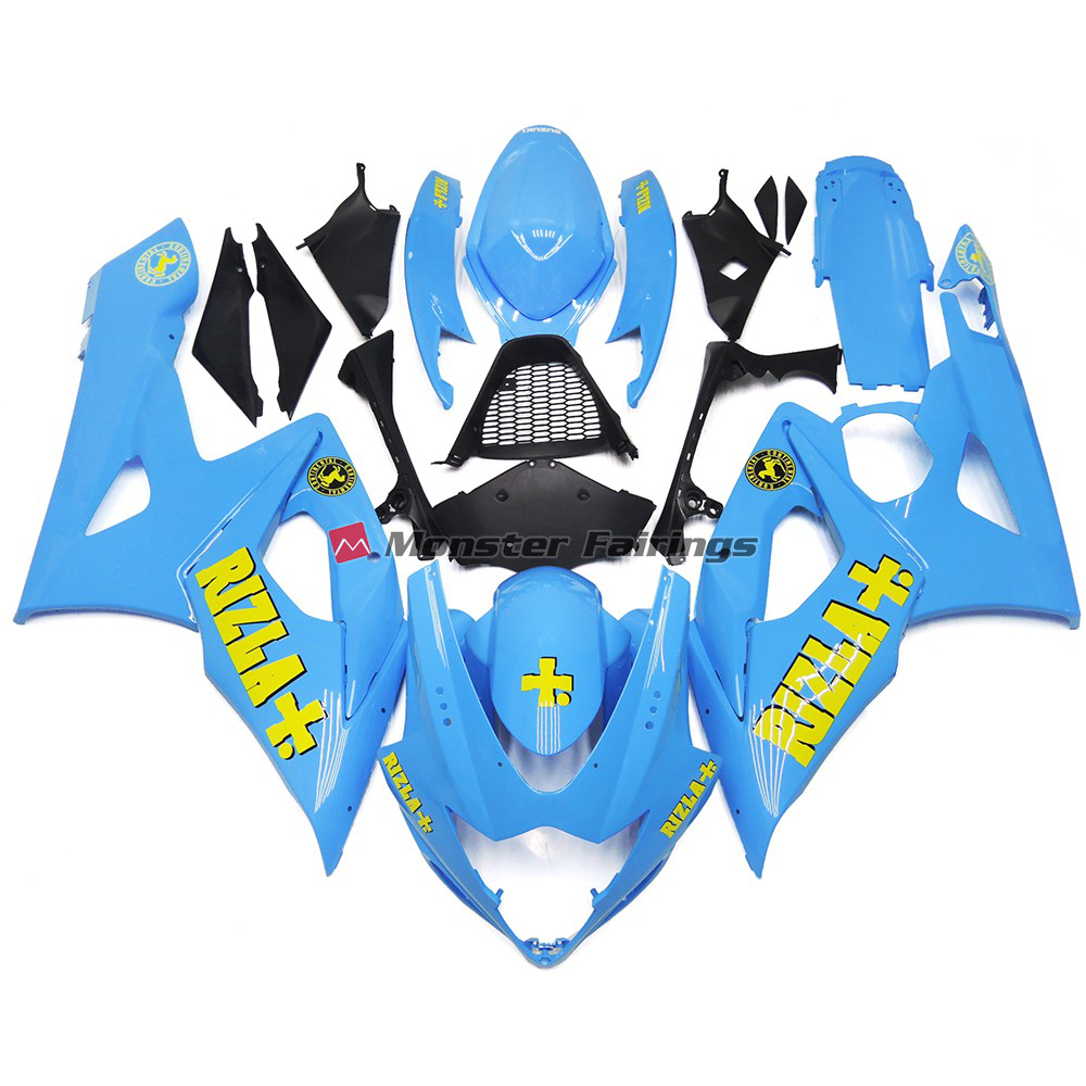 Suzuki GSXR 1000 2005 - 2006 Gloss Light Blue & Yellow Rizla ABS fairings - custom motorcycle bodywork kit by Monster Fairings