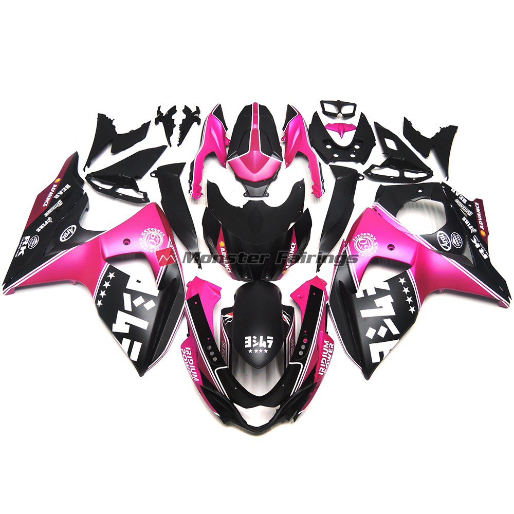 Suzuki GSXR 1000 2009 - 2016 Matte Pink Custom Logos ABS fairings - custom motorcycle bodywork kit by Monster Fairings