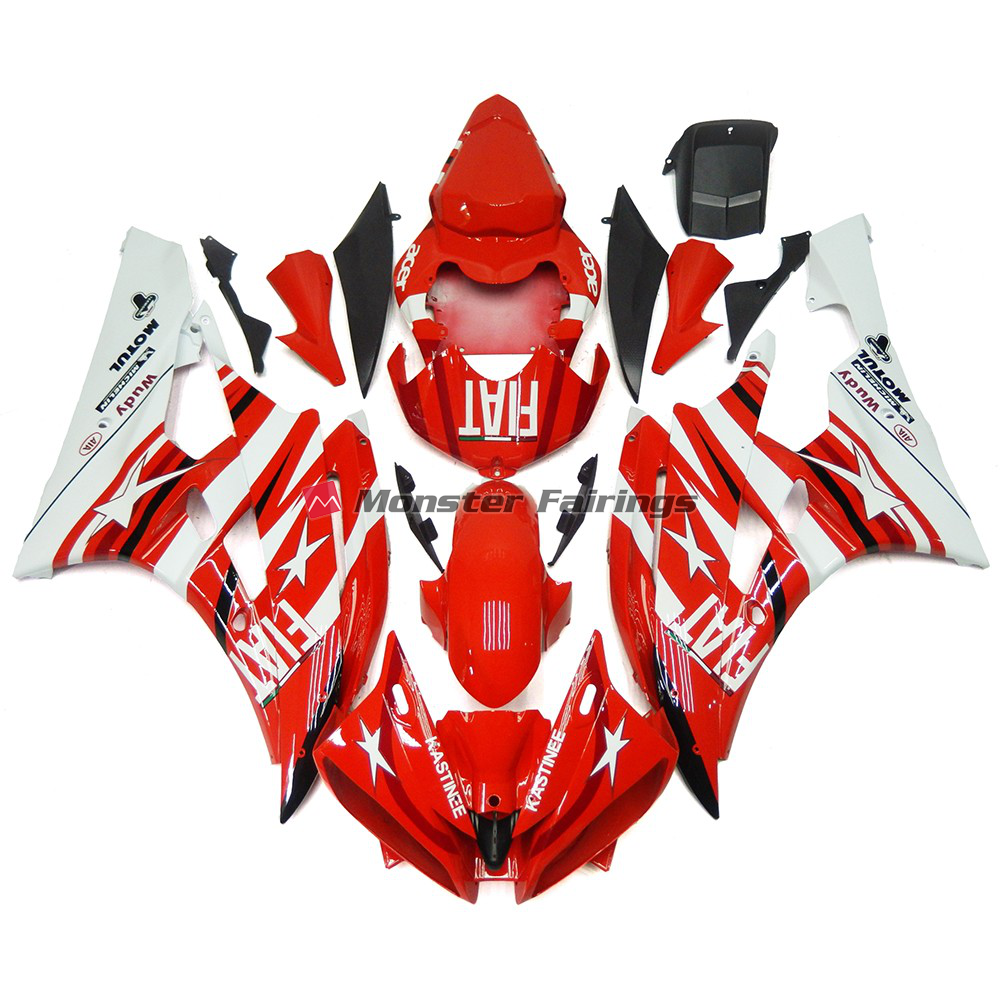 Yamaha R6 2006 - 2007 Red and White Star Fiat ABS fairings - custom motorcycle bodywork kit by Monster Fairings