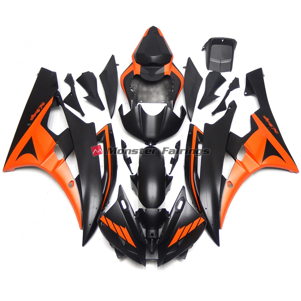 Yamaha R6 2006 - 2007 Custom Matte Black and Orange ABS fairings - custom motorcycle bodywork kit by Monster Fairings