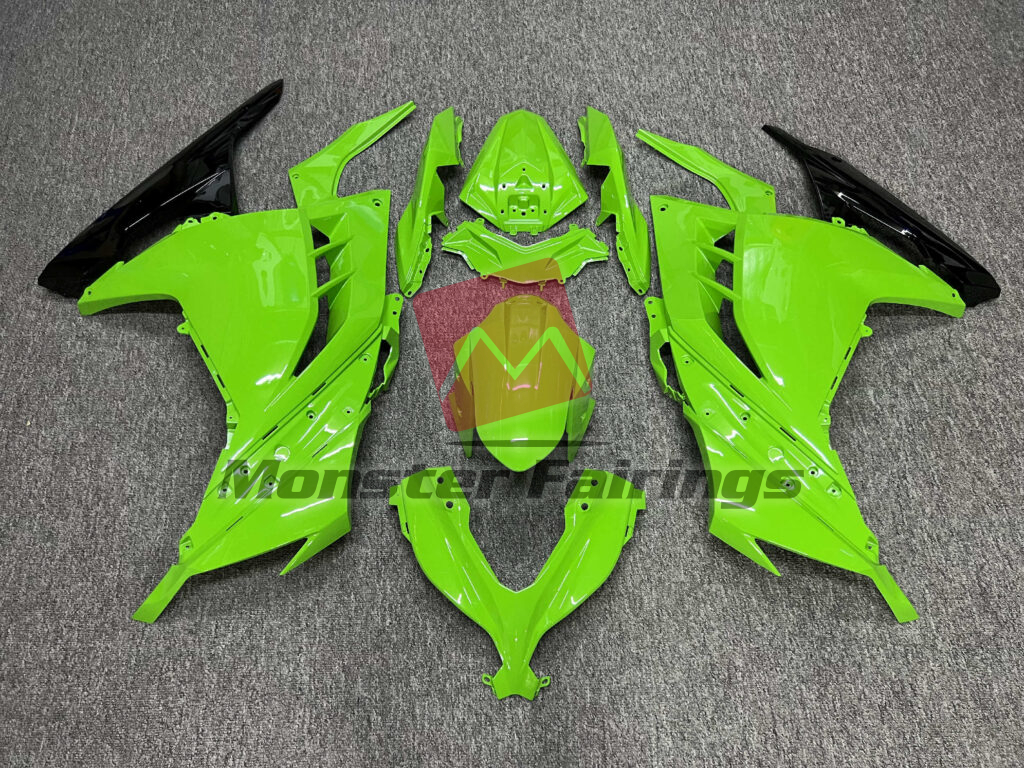 Kawasaki Ninja 300 2013 - 2022 Gloss Light Green & Black ABS fairings - custom motorcycle bodywork kit by Monster Fairings