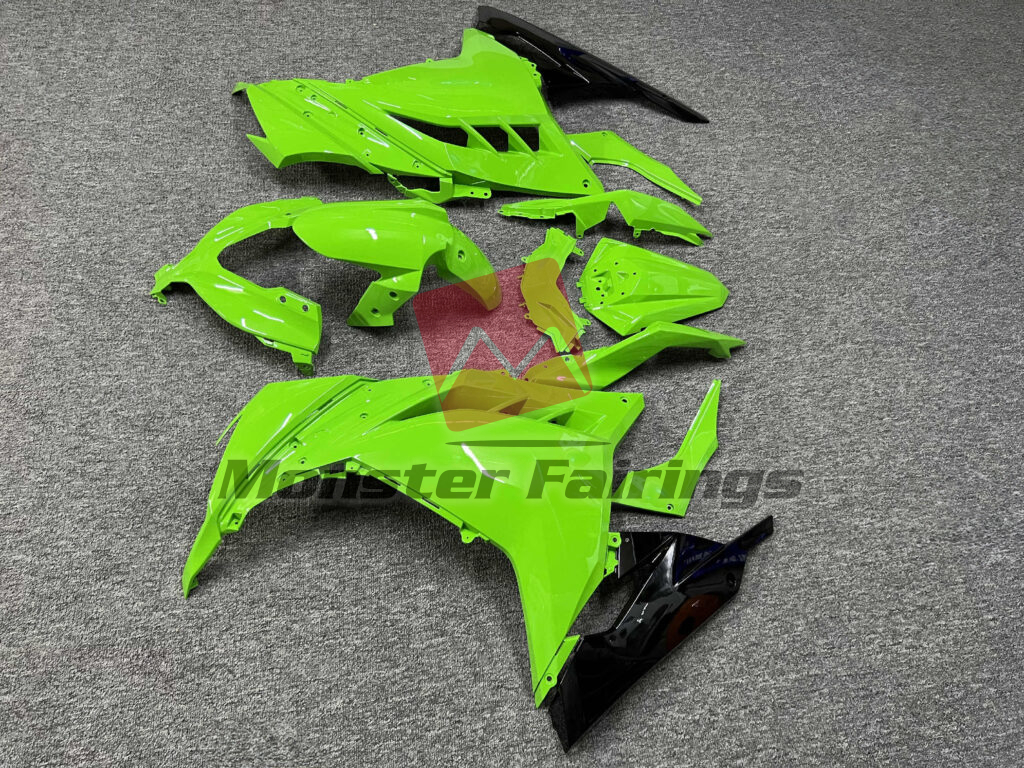 Kawasaki Ninja 300 custom ABS fairings 2013 - 2022 in Gloss Light Green & Black - durable replacement kit, Monster Fairings