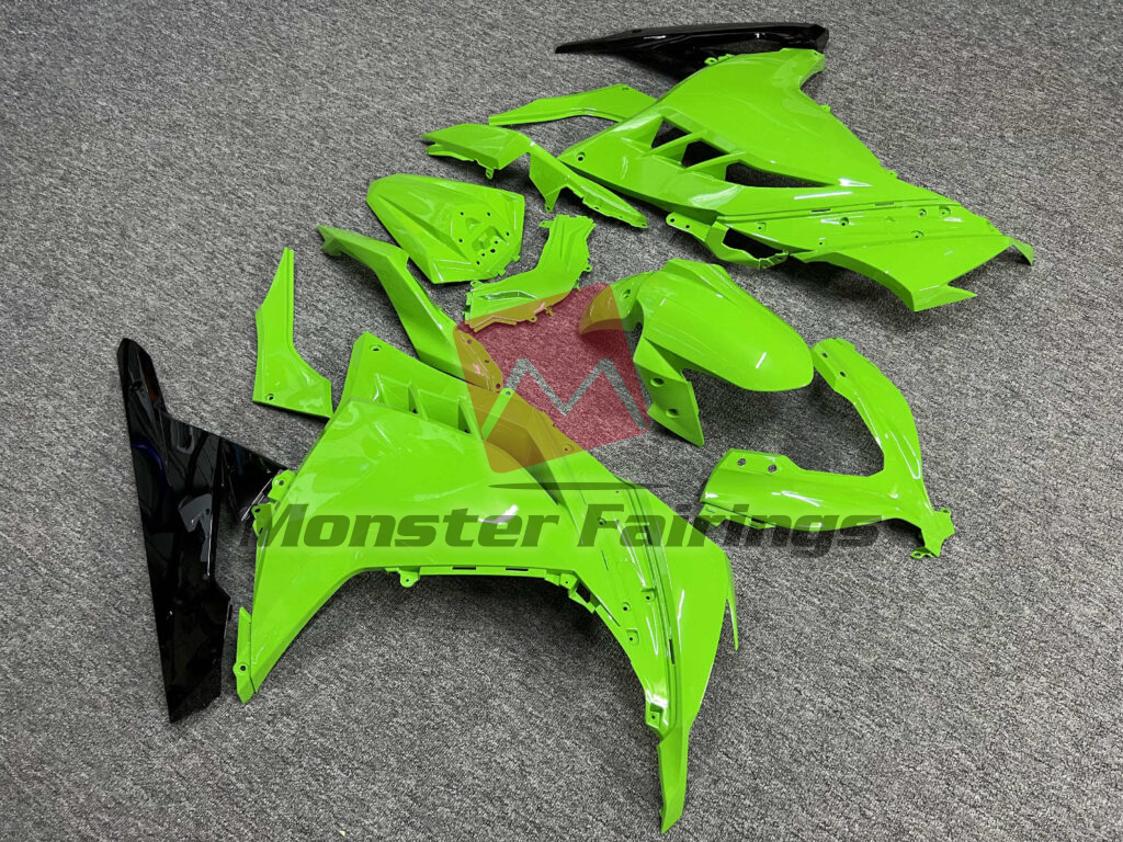 2013 - 2022 Kawasaki Ninja 300 Gloss Light Green & Black fairing set - ABS injection, custom painted by Monster Fairings