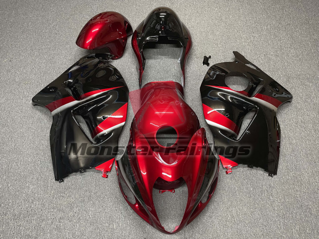 Suzuki GSXR 1300 1997 - 2007 Gloss Maroon Red & Black with Silver ABS fairings - custom motorcycle bodywork kit by Monster Fairings