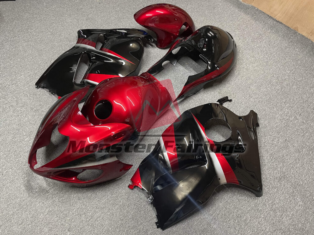 Suzuki GSXR 1300 custom ABS fairings 1997 - 2007 in Gloss Maroon Red & Black with Silver - durable replacement kit, Monster Fairings