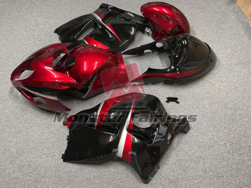 1997 - 2007 Suzuki GSXR 1300 Gloss Maroon Red & Black with Silver fairing set - ABS injection, custom painted by Monster Fairings