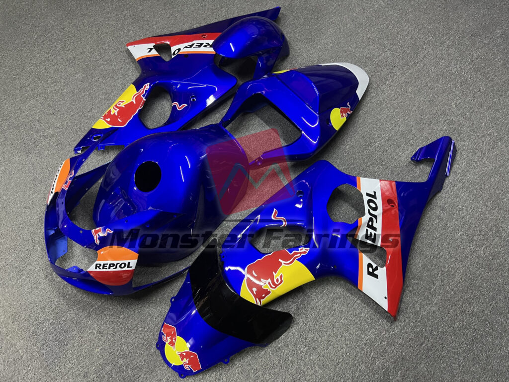2000 - 2002 Suzuki GSXR 1000 Gloss Custom The Bull OEM fairing set - ABS injection, custom painted by Monster Fairings