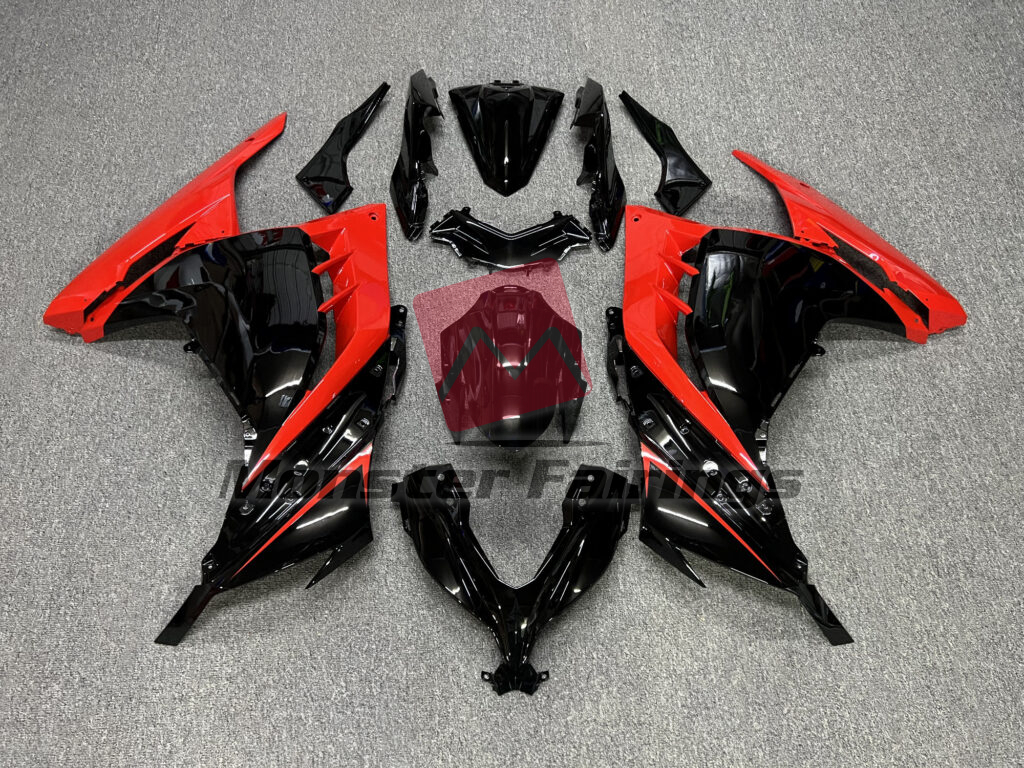 Kawasaki Ninja 300 2013 - 2022 Gloss Black & Red ABS fairings - custom motorcycle bodywork kit by Monster Fairings