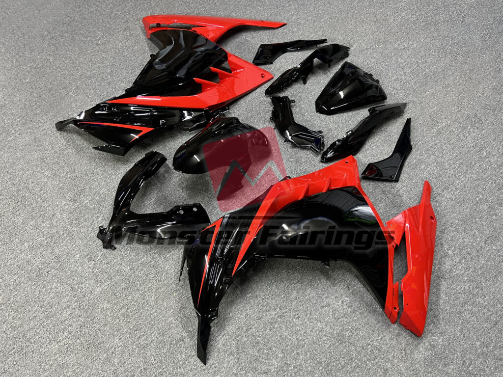 Gloss Black & Red ABS fairings for Kawasaki Ninja 300 2013 - 2022 - premium OEM fit kit by Monster Fairings