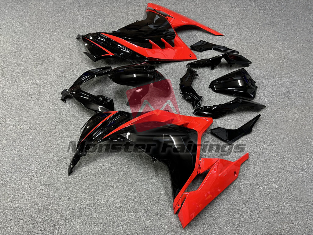 Kawasaki Ninja 300 custom ABS fairings 2013 - 2022 in Gloss Black & Red - durable replacement kit, Monster Fairings