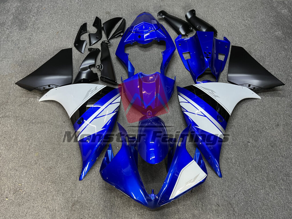 Yamaha R1 2009 - 2011 White and Blue Gloss with Black Lowers ABS fairings - custom motorcycle bodywork kit by Monster Fairings