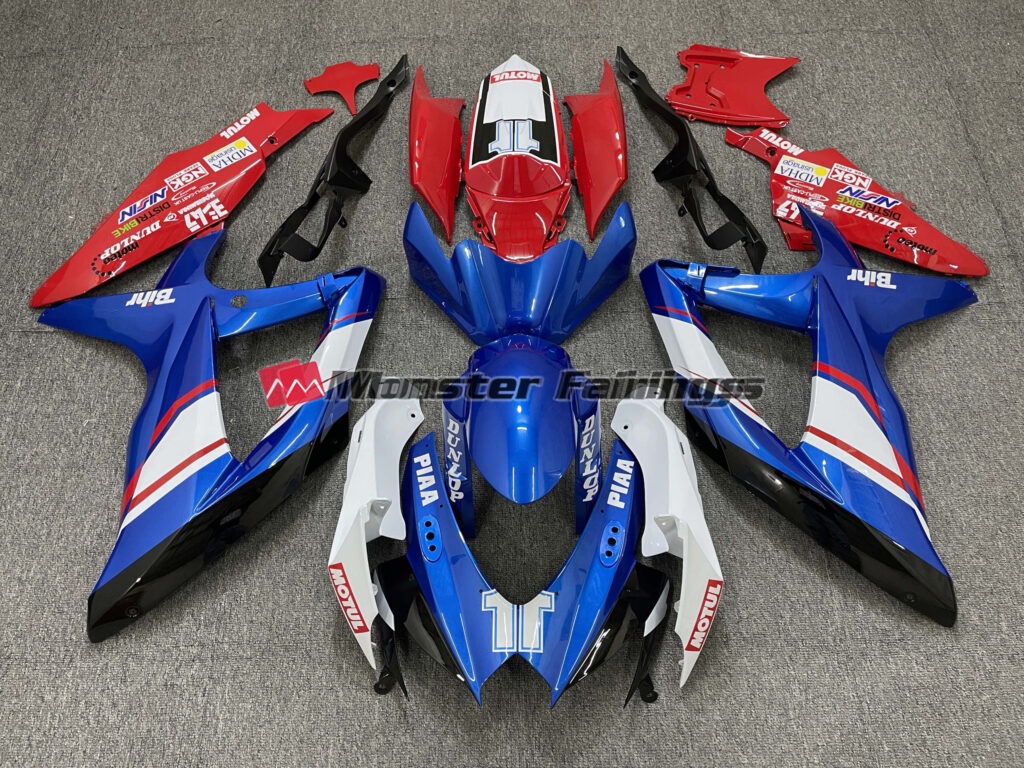Suzuki GSXR 600 - 750 2008 - 2010 Red Blue and White Gloss Custom Style ABS fairings - custom motorcycle bodywork kit by Monster Fairings