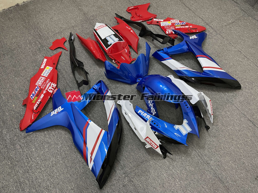 Red Blue and White Gloss Custom Style ABS fairings for Suzuki GSXR 600 - 750 2008 - 2010 - premium OEM fit kit by Monster Fairings