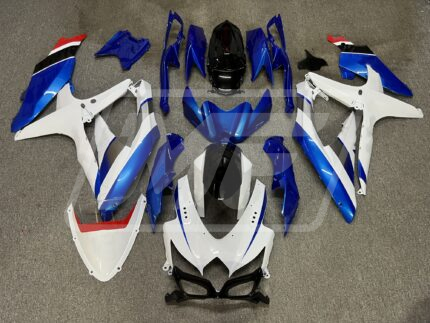 Suzuki GSXR 600-750 2008-2010 Gloss White & Blue with Red & Black ABS Fairings | Monster Fairings