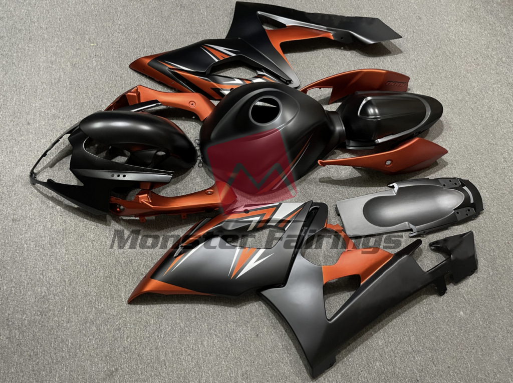 2005 - 2006 Suzuki GSXR 1000 Matte Black, Orange & Silver fairing set - ABS injection, custom painted by Monster Fairings