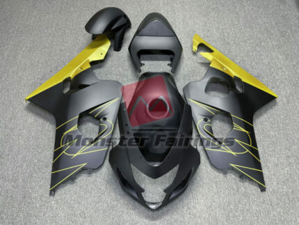 Suzuki GSXR 600 - 750 2004 - 2005 Matte Black & Gold ABS fairings - custom motorcycle bodywork kit by Monster Fairings